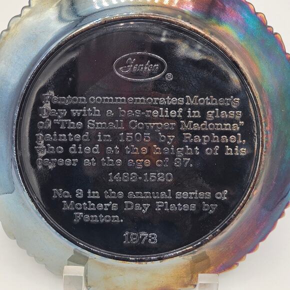 Vintage Fenton Carnival Glass Mother's Day Plate 1973 - Picture 6 of 8